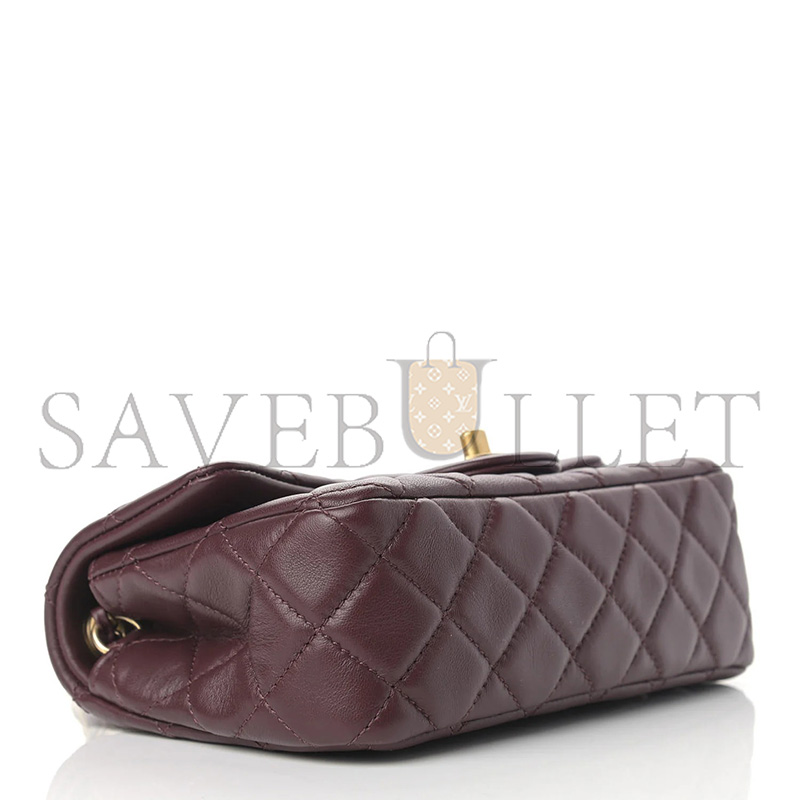 CHANEL MASTER LAMBSKIN QUILTED MINI RECTANGULAR PEARL CRUSH FLAP BURGUNDY (20*12*6cm)